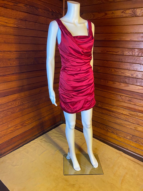 Y2K Silk Dress, Silk Slip Dress, Silk Dress, 90s Slip Dress, Ruched Dress, Silk Ruched Dress, Liquid Satin, Red Silk Dress | Small