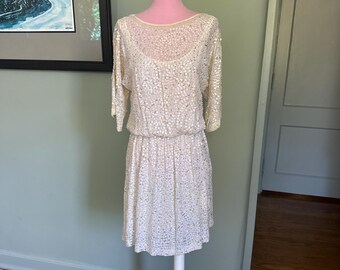 Boho jurk met kralen, zijden jurk, zijden jurk met kralen, witte zijden jurk, jurk met kralen, jurk met pailletten, Y2K-feestjurk, Alexia Admor | S, klein, XS