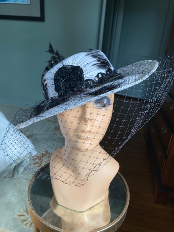 Vintage Hat, Straw Hat, Picture Hat, White Hat, W… - image 1