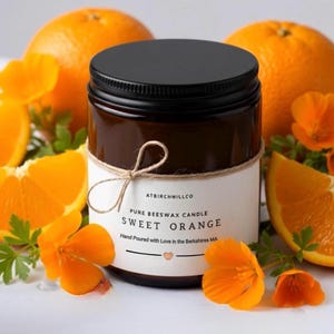 Beeswax Hand Poured Orange Candle in Amber Jars: Non-Toxic, Clean Burning image 13