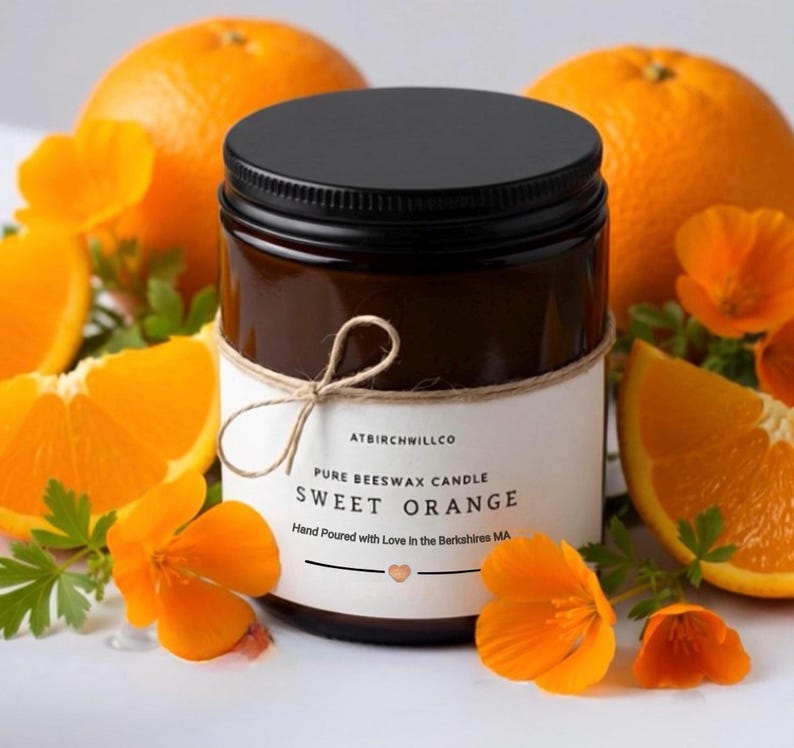 Beeswax Hand Poured Orange Candle in Amber Jars: Non-Toxic, Clean Burning image 13