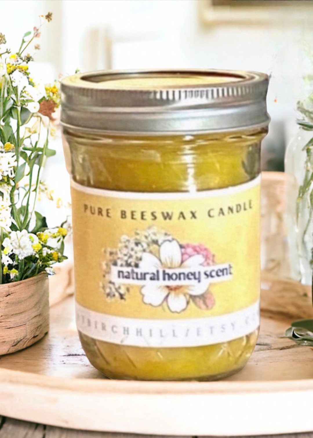 Pure Beeswax Candle in Quilted Mason Jar - Etsy