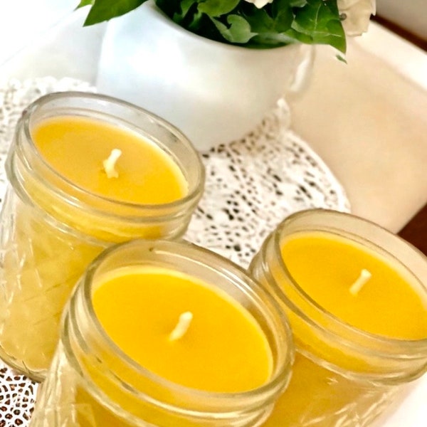 100% Pure Beeswax Candle / 8 oz Natural Beeswax Candle Jar / Eco Friendly / Beeswax Candle / Jar Candles / Mason Jar Candle