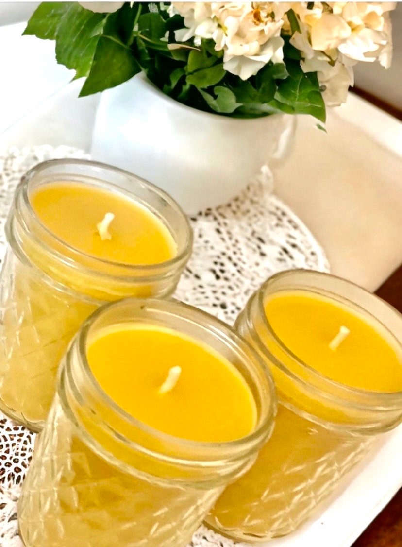 100 Pure Beeswax Candle / 8 Oz Natural Beeswax Candle Jar / Eco