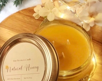 100% Pure Beeswax Candle, 8 oz Beeswax Triple Wick Mason Jar Candle