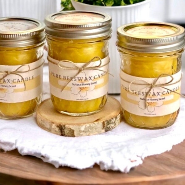 100% Pure Beeswax Candle / Eco Friendly / Handmade Gift / Mason Jar Candles