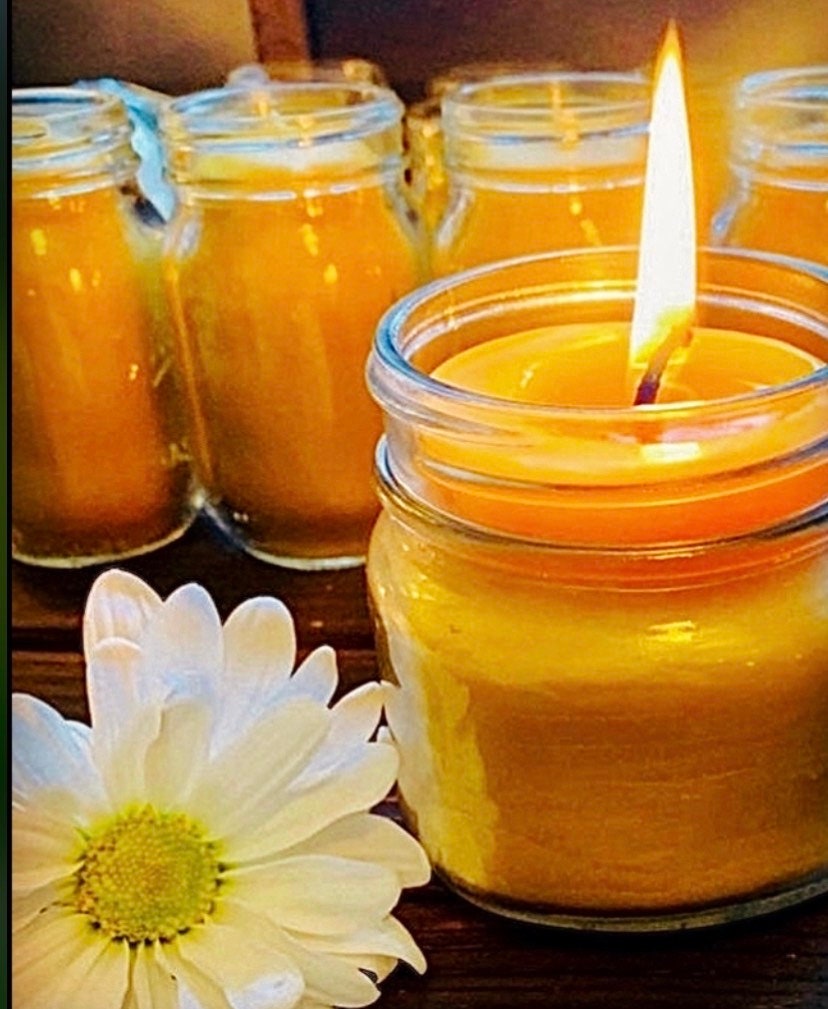 Pure Beeswax Candles in Amber Glass Jars