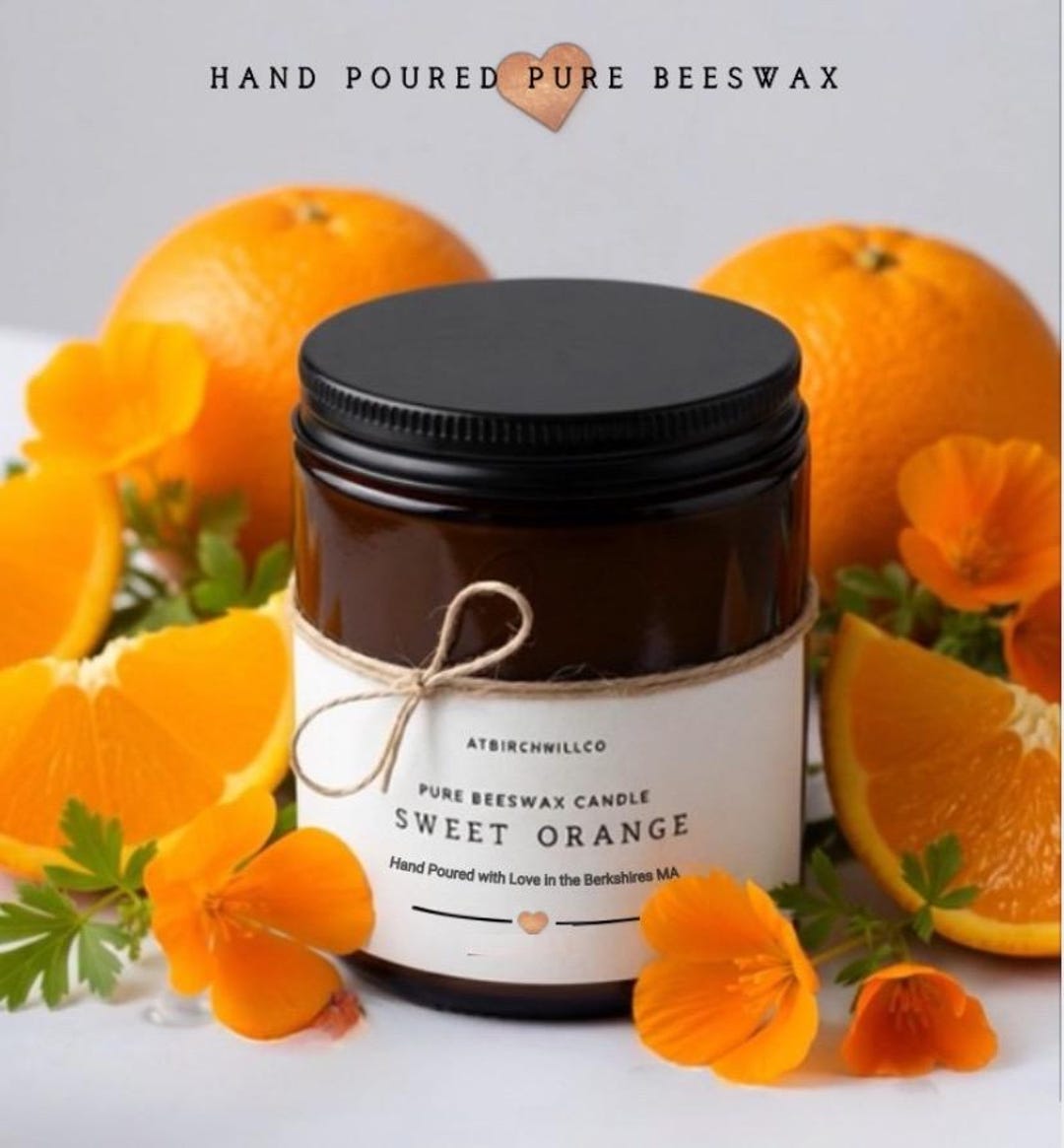 Beeswax Hand Poured Orange Candle in Amber Jars: Non-toxic, Clean ...