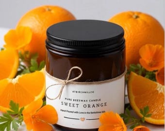 Beeswax Hand Poured Orange Candle in Amber Jars: Non-Toxic, Clean Burning