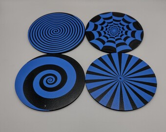 Blue Black Swirl Pattern Coasters Set