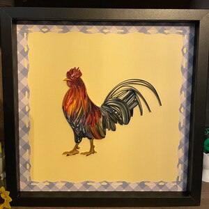 Gallo acolchado -Colorido arte de pared enmarcado