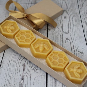 Natural Honey Melts, Soy Melts, Beeswax Melts, 100% Mini Natural 5 Beeswax Melts in gift box, Wax Warmer Tarts, Handmade Melts