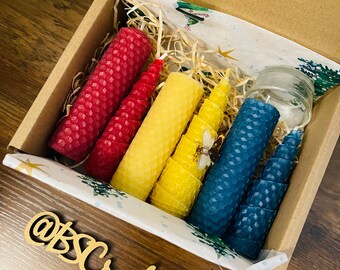 Handmade Beeswax Pillar Candle Set | Natural Eco-Friendly Candles with Glass Holder
