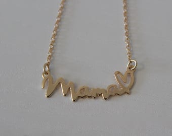 Elegant Mama Necklace | Simple Script Pendant, Gift Box (Iron)