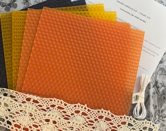 Set mit farbigen Bienenwachsplatten | Kerzenherstellungsset (6 Platten, Dochte, Anleitung)