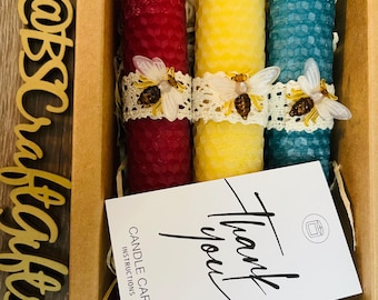 Bee Happy Beeswax Candle Set | Eco-Friendly Natural Pillar Candles (Gift Box)