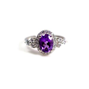 Natural Amethyst Ring R218 February Birthstone Promise Ring 925 Sterling silver ring Jewelry Purple Brilliant Facet Gemstone