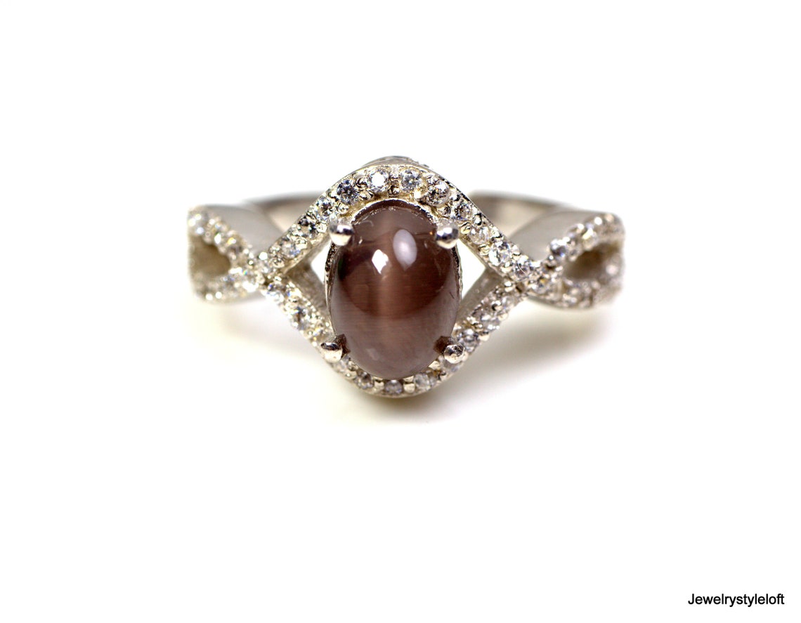 Brown Gemstone Ring Sliminate Cats Eye Wedding Ring Etsy