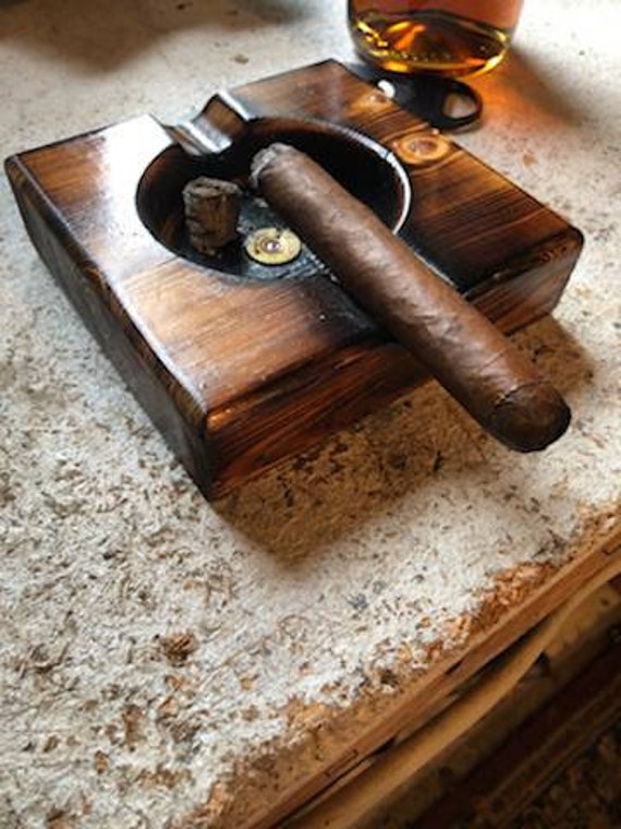 Cigar Ashtray Square Rectangular Wood Metal – Ashtray Planet