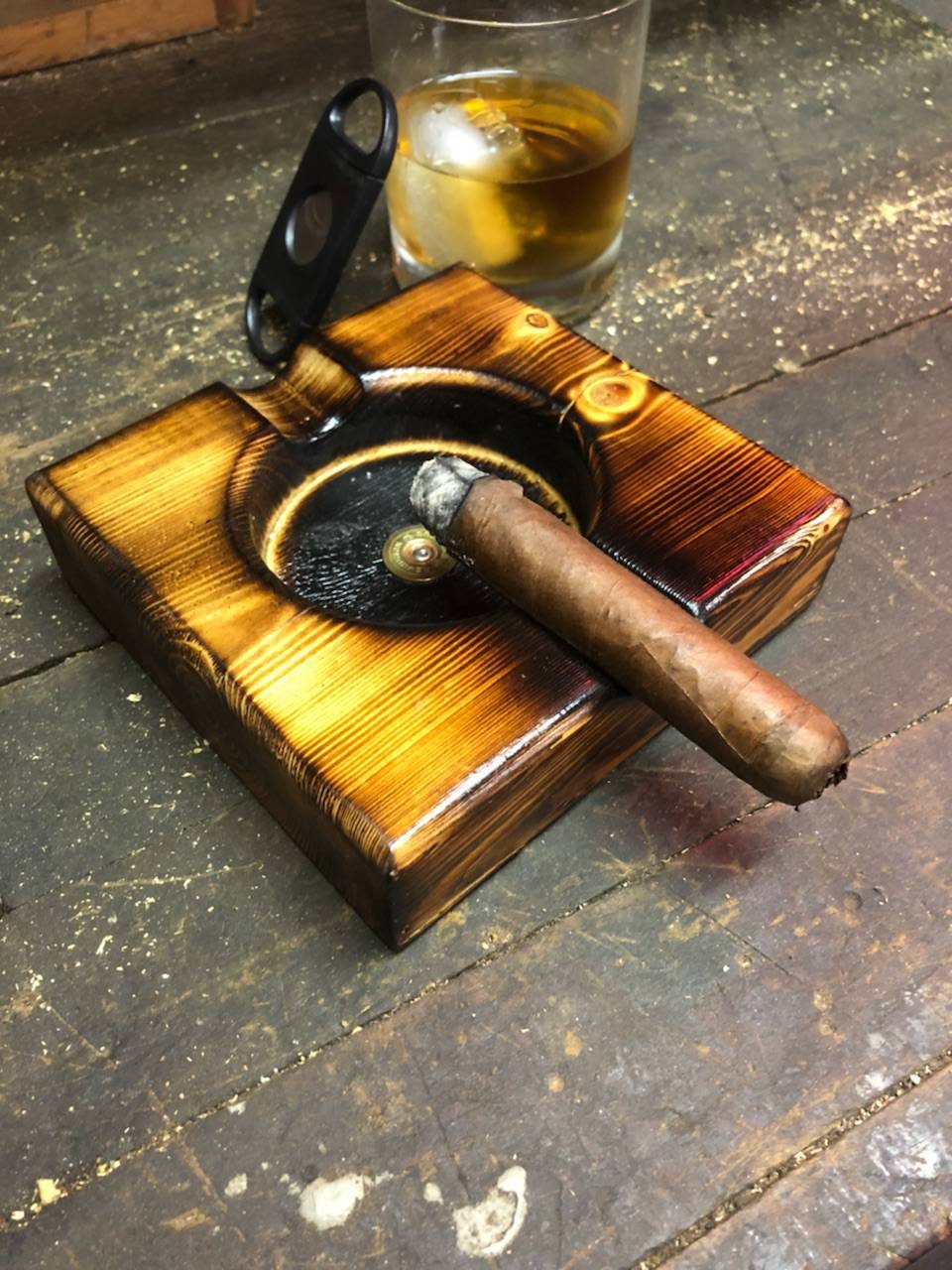 Cigar Ashtray Square Rectangular Wood Metal – Ashtray Planet