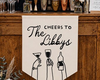 Custom Fabric Wedding Bar Sign Last Name Wedding Decor for Reception Drink Station Pennant Banner