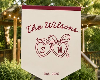 Custom Wedding Pennant Flag, Last Name Banner Sign, Wedding Decor, Personalized Surname Gift for Couple.