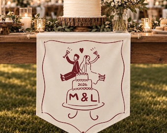 Custom Wedding Table Runner, Fabric Sweetheart Table Sign, Personalized Table Decor, Rustic Wedding Decor for Reception