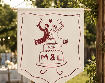 Wedding Welcome Sign: Custom Hand Drawn Couple Entrance Signage, Whimsical Wedding Banner Party Decor