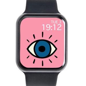 Sfondo rosa per Apple Watch, sfondo per Apple Watch con occhi, sfondo rosa per Apple Watch, estetica del quadrante rosa per Apple Watch, download immediato, JPG.