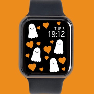 APPLE WALLPAPER per Halloween, quadrante autunnale dell'Apple Watch, sfondo dell'orologio fantasmi carino, sfondo dell'orologio arancione e nero, download istantaneo