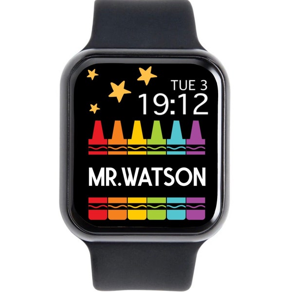 Apple WATCH WALLPAPER, TEACHER Watch Face, Personalized, Custom, Crayon Monogram, Apple Watch Background, Watch charms, Digital Download