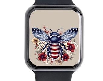 Patriotic Bee Apple Watch Wallpaper, USA Flag (Digital Download)