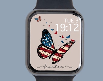 American Flag Butterfly Apple Watch Face Wallpaper (Digital Download)