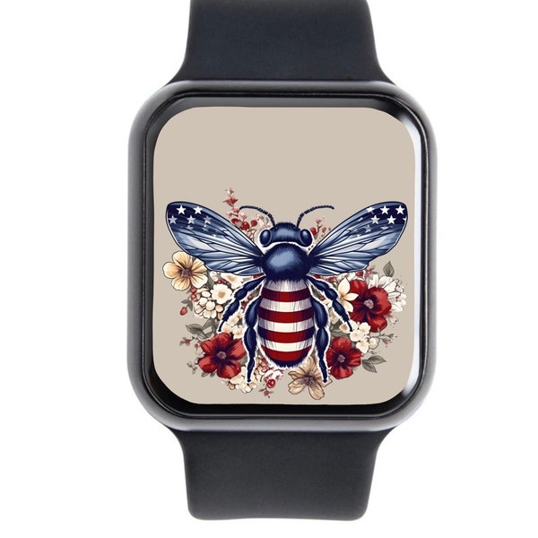 Patriotic Bee Apple Watch Wallpaper, 4th of July Watch Face, USA Watch Background , USA Flag Watch Screensaver, Independence Day Aesthetic