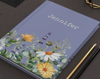 PERSONALIZED JOURNAL NOTEBOOK for Women, Wildflower Floral Garden, Hardcover Journal, Lined Pages