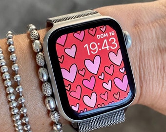 Sfondo di San Valentino con cuori per Apple Watch, tema d'amore (download digitale)