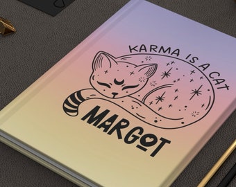 KARMA is a CAT Personalized JOURNAL Eras Inspired Swifty Notebook Custom Taylor Swift Fan Gift Idea Swiftie Custom Name Journal