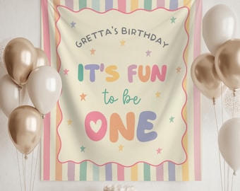Fun To Be One Birthday Decor: Girl's First Birthday Backdrop Banner