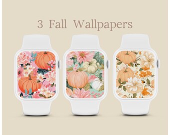 Conjunto de fondos de pantalla otoñales para Apple Watch, diseño floral de calabaza (descarga digital)