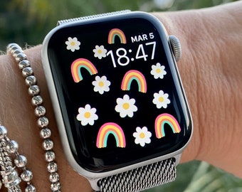 RAINBOW DAISY Apple Watch Face Wallpaper Apple Watch Face Apple Watch Wallpaper Digital Download Apple Watch Charms Etsy