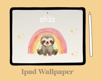 Wallpaper Cute for Ipad,  Sloth Ipad Wallpaper,  Ipad Background, Ipad aesthetic, Cute Sloth Rainbow Ipad wallpaper, Instant Download