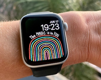 Fondo de pantalla de Apple Watch con esfera arcoíris, descarga digital motivacional