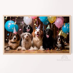 HAPPY BIRTHDAY Party Dog Samsung Rahmen Tv Art, Hunde-Geburtstagsfeier-Dekor, Hundemama Geburtstag, digitaler Rahmen Tv Art