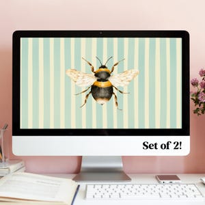 Bee Wallpaper Butterfly Desktop Spring Wallpaper Set / Cottagecore Wallpaper Carino Estetico Strisce Laptop Sfondi / Download Digitale