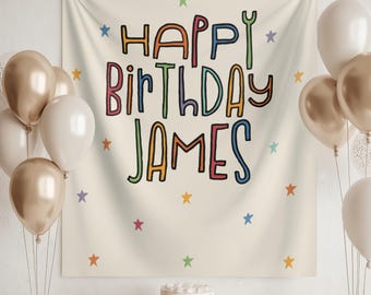 Happy Birthday Party Backdrop Banner: Personalized Birthday Name Banner for Boy Girl