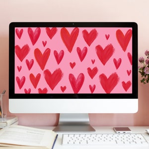 VALENTINES DESKTOP WALLPAPER, Trendy Desktop Wallpaper, Hearts Laptop Background, Aesthetic MacBook Wallpaper, Instant Download