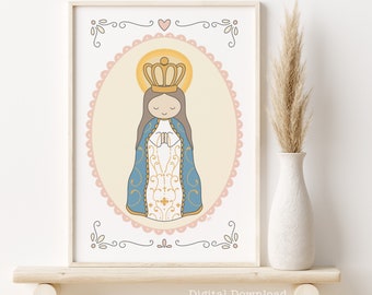 Lámina artística de la Virgen María, ilustración católica (descarga digital)