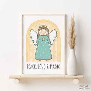 Ángel de la guarda imprimible, decoración de pared católica, arte religioso, póster del ángel de la guarda, descarga instantánea