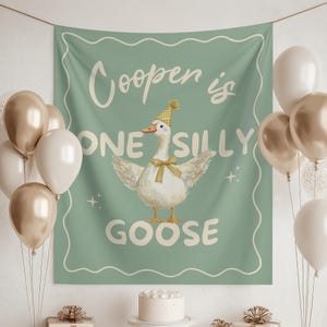 ONE SILLY GOOSE Birthday Decorations Banner 1st Birthday Party Decor Silly Goose Party Photo Backdrop Welcome Sign Custom Birthday Banner