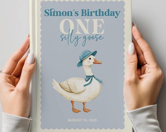 BIRTHDAY MEMORY BOOK One Silly Goose 1st Birthday Keepsake Baby Memory Book Silly Goose Baby Journal Unique Baby Gift Custom Guest Book Sign